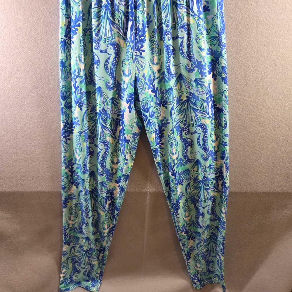 Lilly Pulitzer Keeran Jumpsuit Seeing Double Sea Glass Aqua Gold Chain XS NEW - Picture 3 of 7